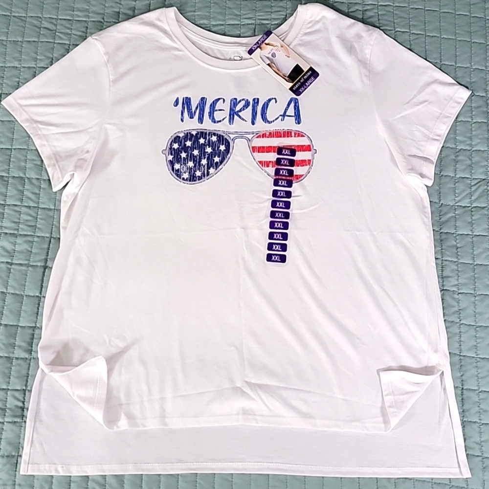 Womens "MERICA" Red, White, & Blue State of Mine Graphic T-shirt